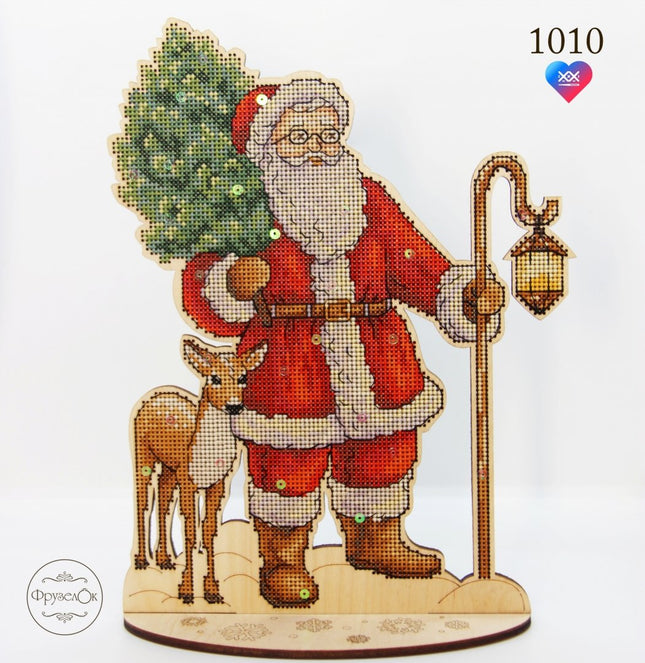 DIY Cross stitch kit on wood "New Year's Eve" 9.8x7.5 in / 25.0x19.0 cm