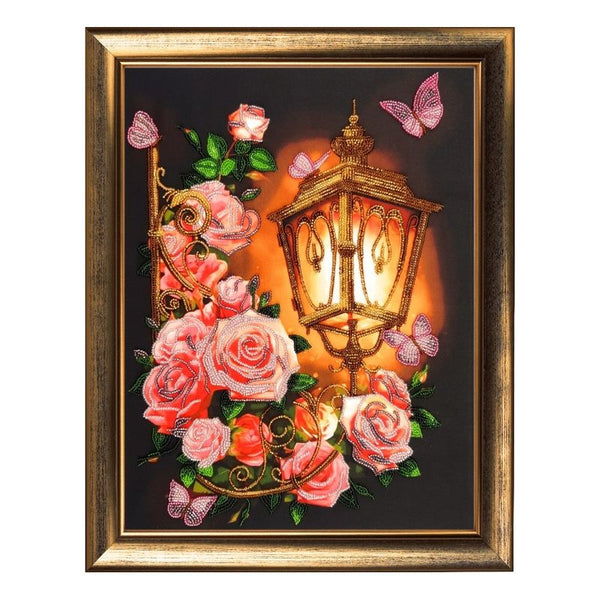 DIY Bead Embroidery Kit "Rose Lantern" 14.2"x10.6" / 36.0x27.0 cm