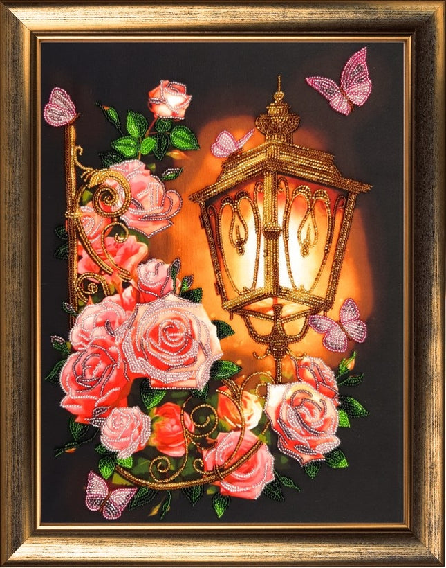 DIY Bead Embroidery Kit "Rose Lantern" 14.2"x10.6" / 36.0x27.0 cm
