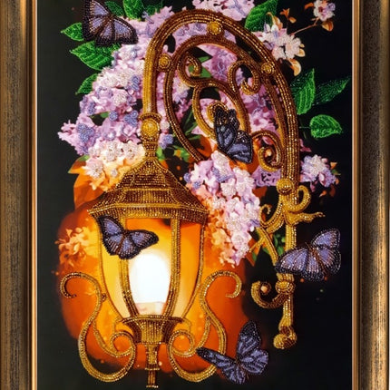 DIY Bead Embroidery Kit "Lilac Lantern" 14.2"x10.6" / 36.0x27.0 cm