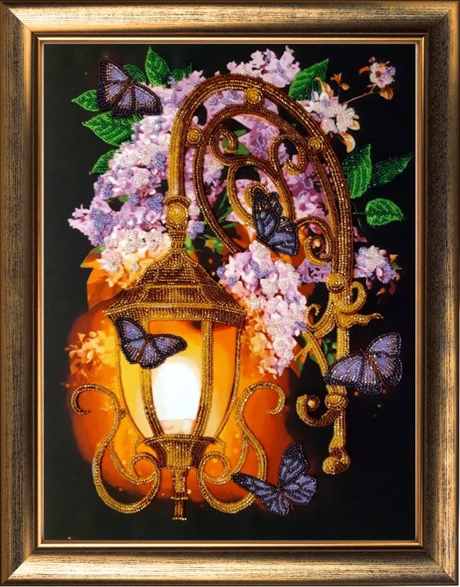 DIY Bead Embroidery Kit "Lilac Lantern" 14.2"x10.6" / 36.0x27.0 cm