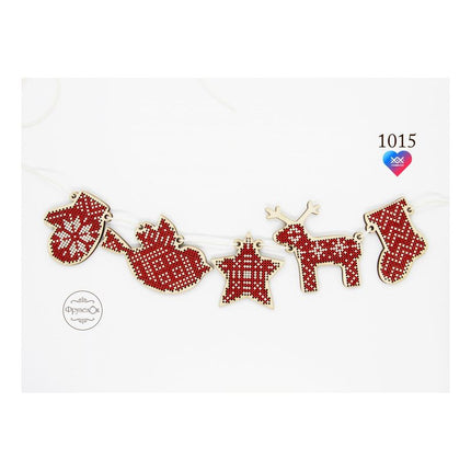 DIY Cross stitch kit on wood "Garland" 3.1x2.0 in, 2.0x1.6 in / 8.0x5.0 cm, 5.0x4.0 cm