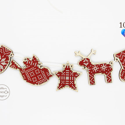 DIY Cross stitch kit on wood "Garland" 3.1x2.0 in, 2.0x1.6 in / 8.0x5.0 cm, 5.0x4.0 cm
