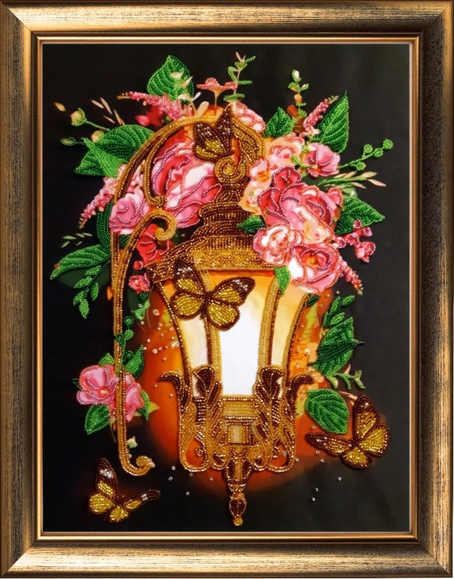 DIY Bead Embroidery Kit "Flower Lantern" 14.2"x10.6" / 36.0x27.0 cm