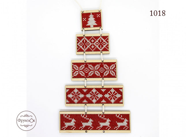 DIY Cross stitch kit on wood "Scandinavian Tree" 7.9 in / 20 cm
