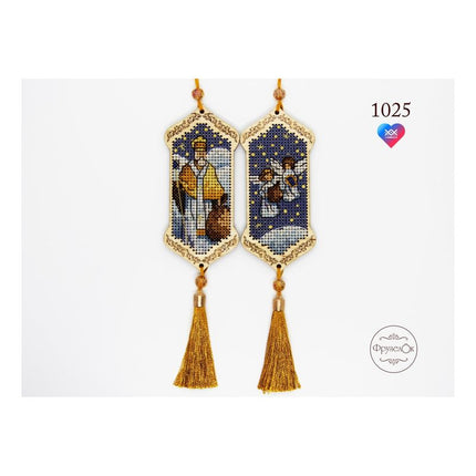 DIY Cross stitch kit on wood "St.Nicholas" 3.9x1.8 in / 10.0x4.5 cm