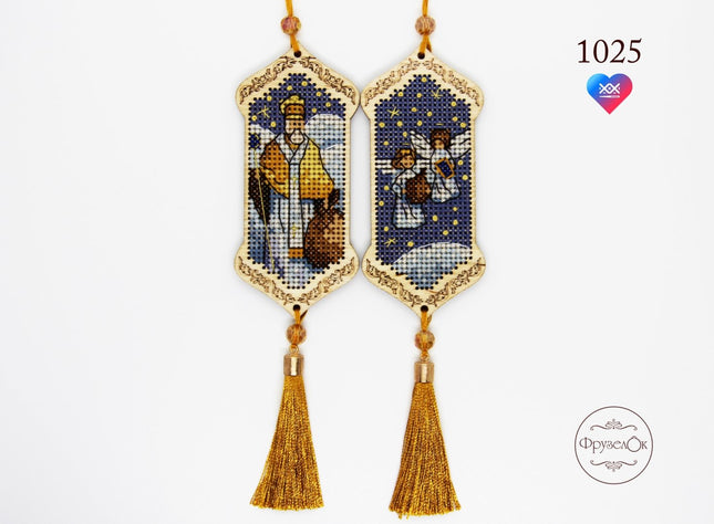 DIY Cross stitch kit on wood "St.Nicholas" 3.9x1.8 in / 10.0x4.5 cm