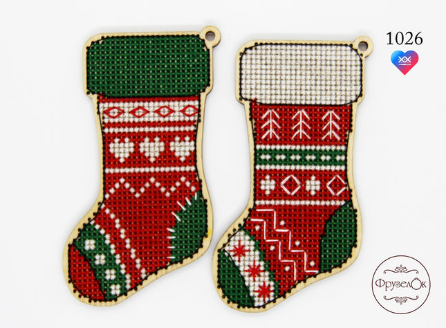 DIY Cross stitch kit on wood "Socks" 3.9x2.0 in / 10.0x5.0 cm