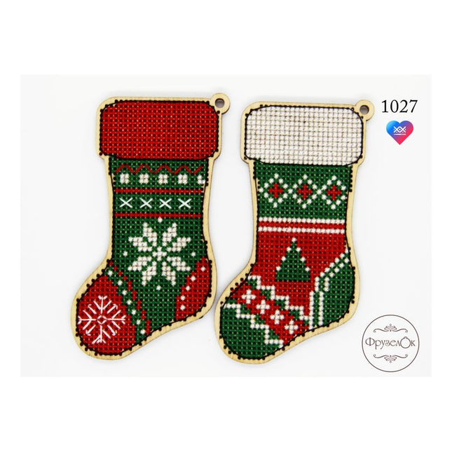 DIY Cross stitch kit on wood "Socks" 3.9x2.0 in / 10.0x5.0 cm