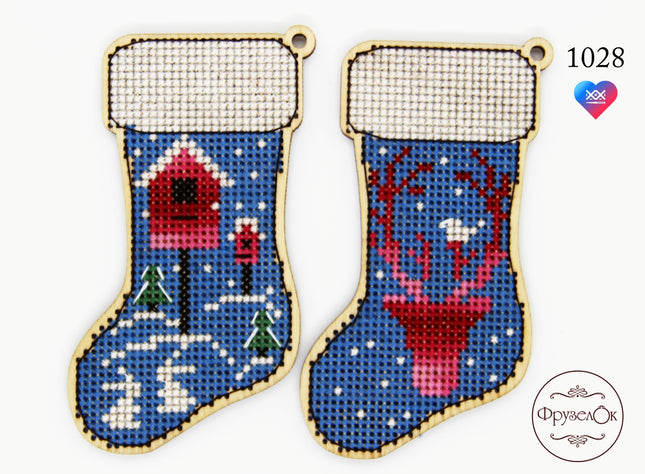 DIY Cross stitch kit on wood "Socks" 3.9x2.0 in / 10.0x5.0 cm