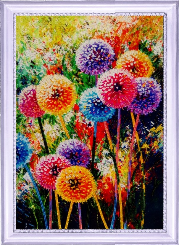 DIY Bead Embroidery Kit "Rainbow Dundelions" 14.6"x9.8" / 37.0x25.0 cm
