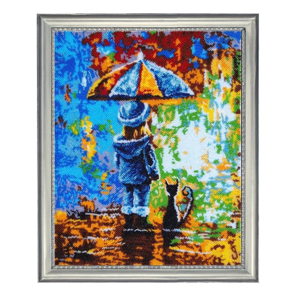 DIY Bead Embroidery Kit "Two under the Rain" 13.4"x10.6" / 34.0x27.0 cm