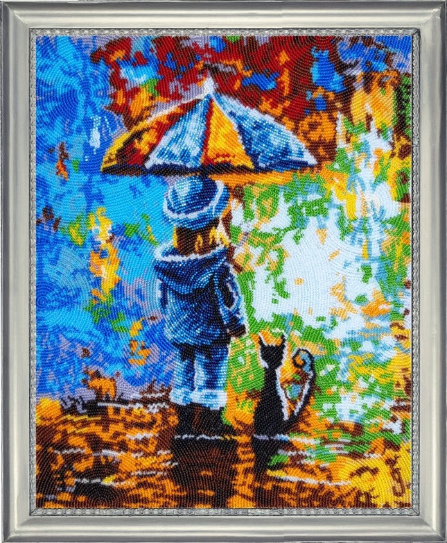 DIY Bead Embroidery Kit "Two under the Rain" 13.4"x10.6" / 34.0x27.0 cm
