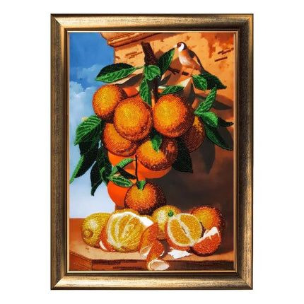 DIY Bead Embroidery Kit "Orange Branch" 14.2"x9.8" (36.0x25.0 cm)
