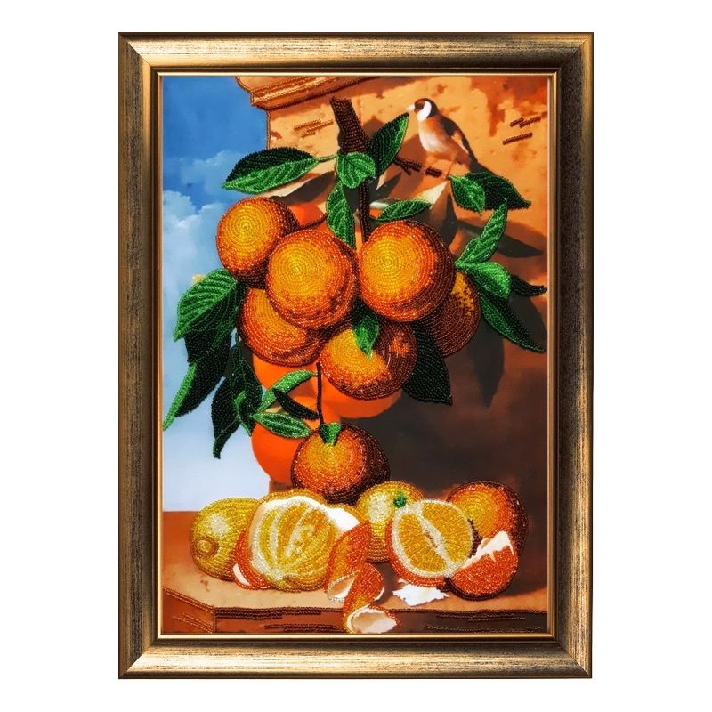 DIY Bead Embroidery Kit "Orange Branch" 14.2"x9.8" (36.0x25.0 cm)