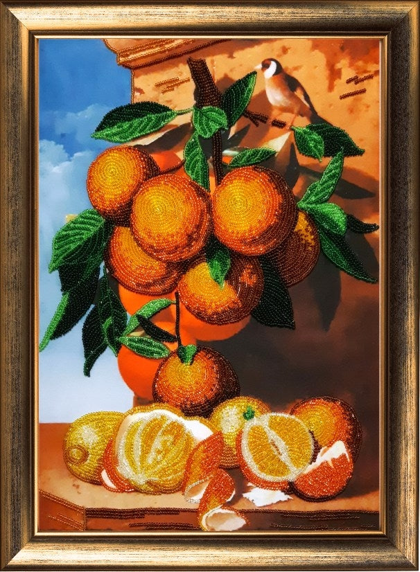 DIY Bead Embroidery Kit "Orange Branch" 14.2"x9.8" (36.0x25.0 cm)
