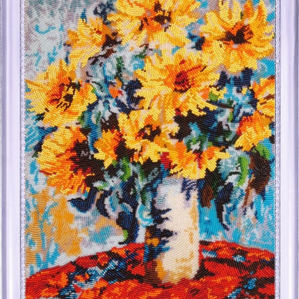 DIY Bead Embroidery Kit "Sunflowers ina vase after C. Monet" 13.8"x10.6" / 35.0x27.0 cm
