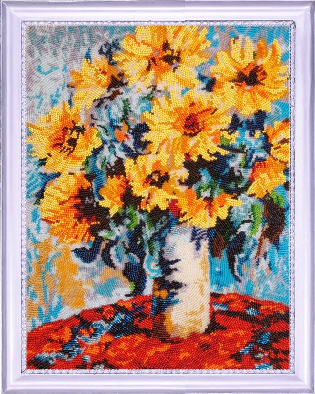 DIY Bead Embroidery Kit "Sunflowers ina vase after C. Monet" 13.8"x10.6" / 35.0x27.0 cm