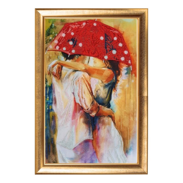 DIY Bead Embroidery Kit "Couple under Umbrella" 15.4"x9.8" / 39.0x25.0 cm