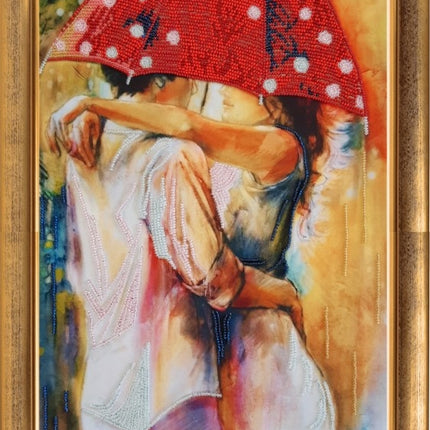 DIY Bead Embroidery Kit "Couple under Umbrella" 15.4"x9.8" / 39.0x25.0 cm