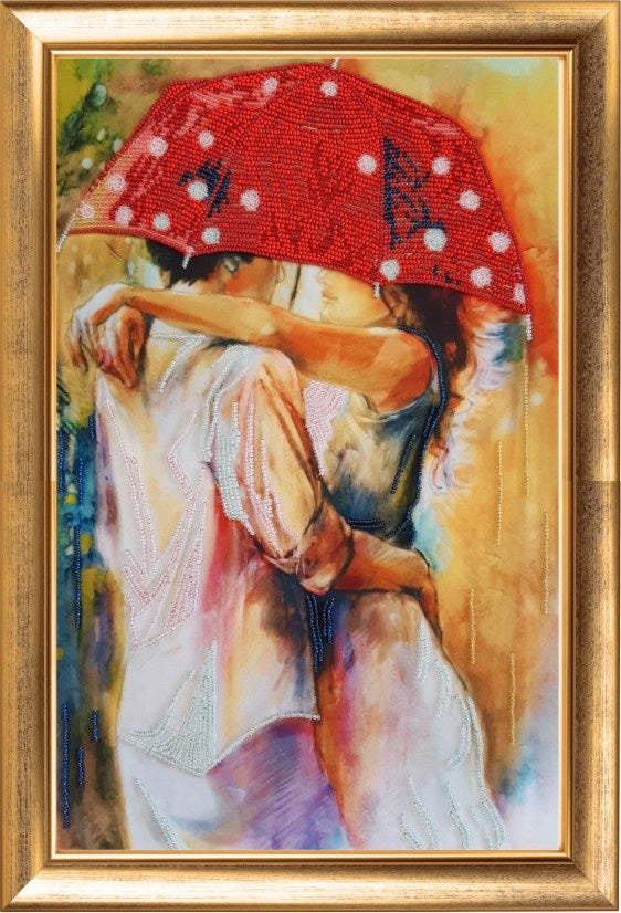 DIY Bead Embroidery Kit "Couple under Umbrella" 15.4"x9.8" / 39.0x25.0 cm