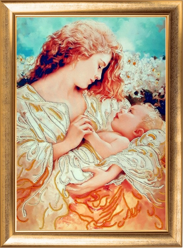 DIY Bead Embroidery Kit "Mother's Fun" 14.6"x10.2" / 37.0x26.0 cm