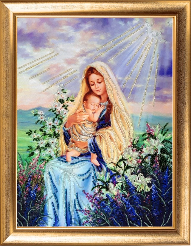 DIY Bead Embroidery Kit "Mother's Happiness" 14.6"x10.2" / 37.0x26.0 cm
