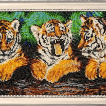 DIY Bead Embroidery Kit "Three Little Tigers" 9.1"x15.4" / 23.0x39.0 cm
