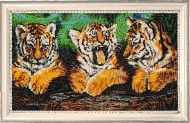 DIY Bead Embroidery Kit "Three Little Tigers" 9.1"x15.4" / 23.0x39.0 cm