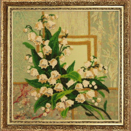 DIY Bead Embroidery Kit "Lilies of the valley" 7.5"x7.5" / 19.0x19.0 cm