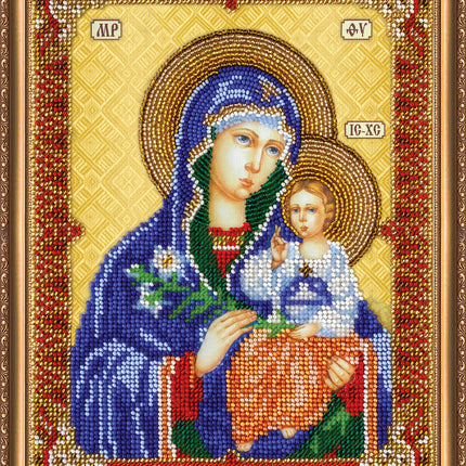 DIY Bead Embroidery Kit "Icon of the Mother of God «The Unfading Blossom»" 7.5"x9.8" / 19.0x25.0 cm