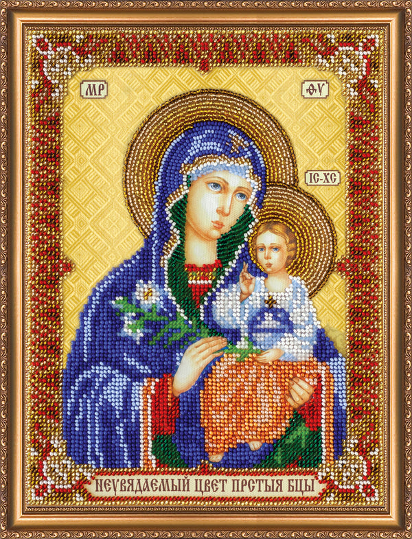 DIY Bead Embroidery Kit "Icon of the Mother of God «The Unfading Blossom»" 7.5"x9.8" / 19.0x25.0 cm