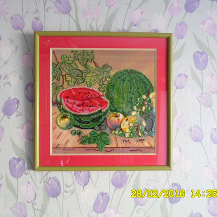 Canvas for bead embroidery "Red-ripe melon" 11.8"x11.8" / 30.0x30.0 cm
