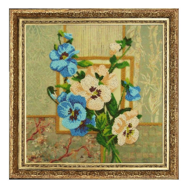 DIY Bead Embroidery Kit "Pansies" 7.5"x7.5" / 19.0x19.0 cm