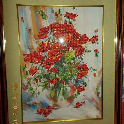 DIY Bead Embroidery Kit "Poppies" 10.0"x13.8" / 25.5x35.0 cm