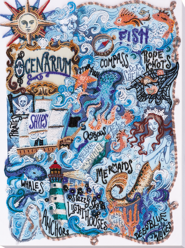 DIY Bead Embroidery Kit "Secrets of the ocean" 12.2"x16.5" / 31.0x42.0 cm