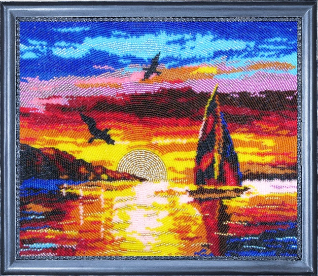 Bead DIY Embroidery Kit "Sea Sunset" 9.8"x11.4"/ 25.0x29.0 cm