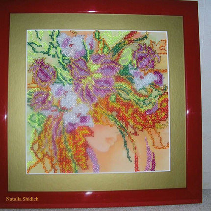 Canvas for bead embroidery "Autumn Girl" 7.9"x7.9" / 20.0x20.0 cm
