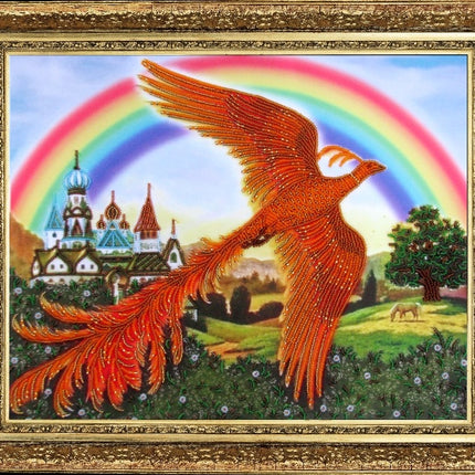 DIY Bead Embroidery Kit "Firebird" 10.2"x12.6" / 26.0x32.0 cm