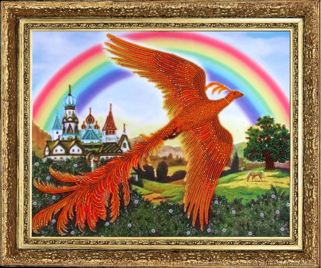 DIY Bead Embroidery Kit "Firebird" 10.2"x12.6" / 26.0x32.0 cm