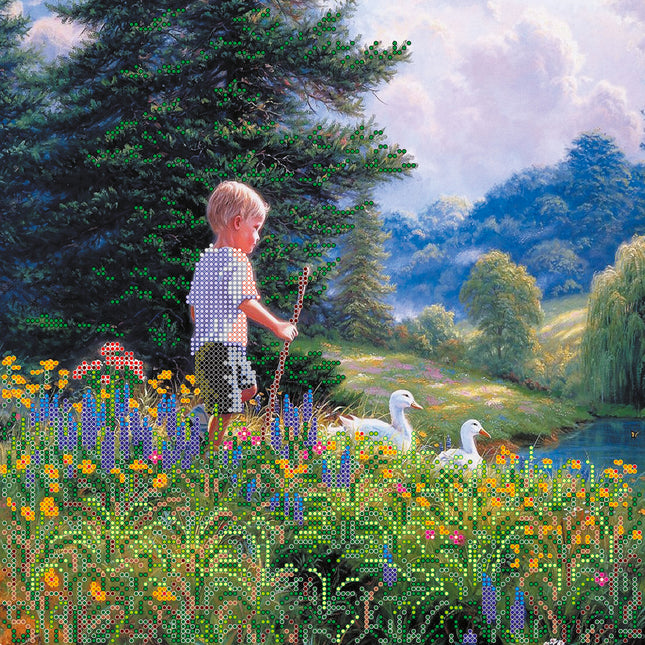 Canvas for bead embroidery "Shepherd boy" 11.8"x11.8" / 30.0x30.0 cm