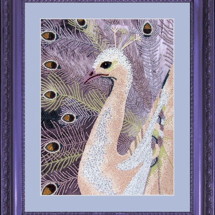 DIY Bead Embroidery Kit "White Peacock" 13.0"x9.8" / 33.0x25.0 cm