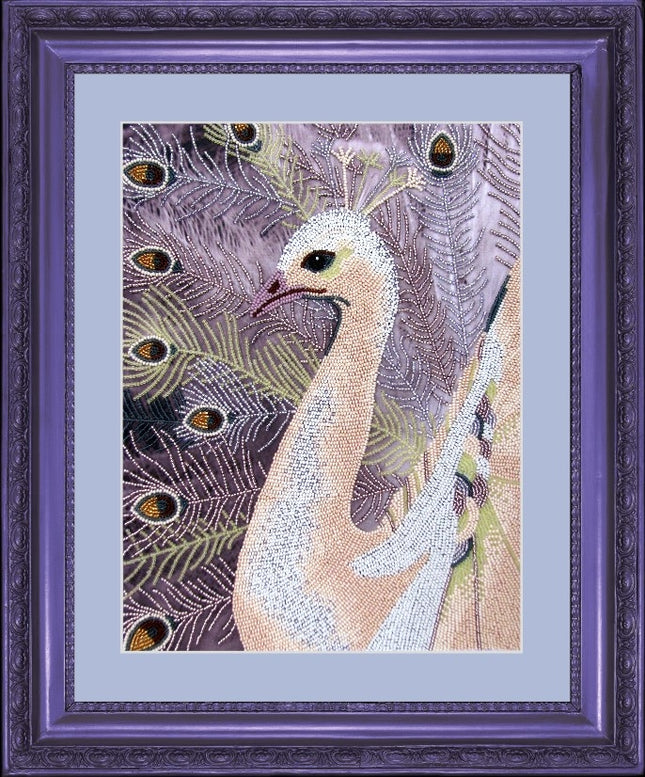 DIY Bead Embroidery Kit "White Peacock" 13.0"x9.8" / 33.0x25.0 cm