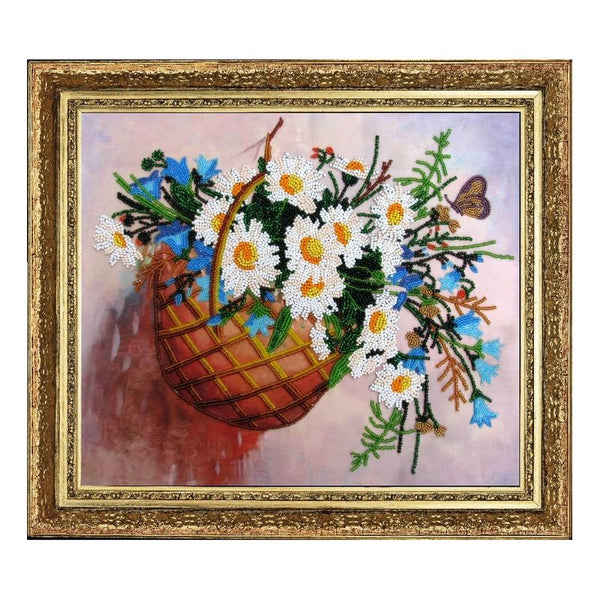 DIY Bead Embroidery Kit "A Basket Full of Flowers" 10.2"x11.8" / 26.0x30.0 cm