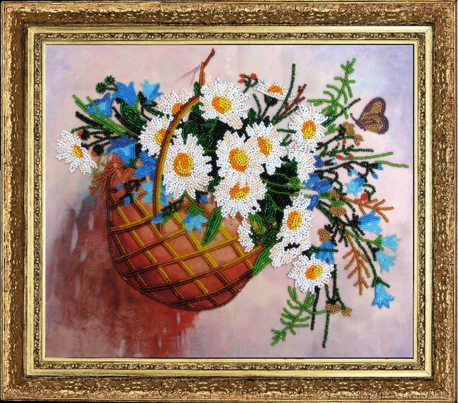 DIY Bead Embroidery Kit "A Basket Full of Flowers" 10.2"x11.8" / 26.0x30.0 cm