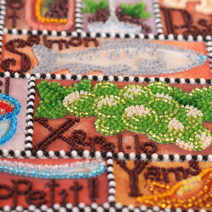 DIY Bead Embroidery Kit "Gourmet alphabet" 10.6"x13.4" / 27.0x34.0 cm