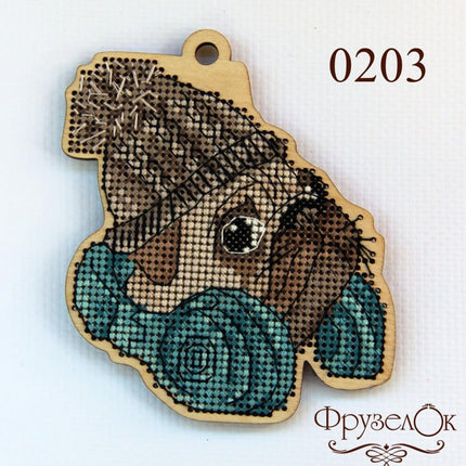 DIY Cross stitch kit on wood "Andriyko" 4.1x3.5 in / 10.5x9.0 cm
