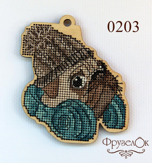 DIY Cross stitch kit on wood "Andriyko" 4.1x3.5 in / 10.5x9.0 cm