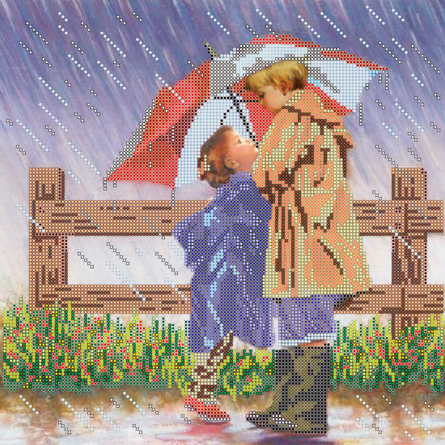 Canvas for bead embroidery "Under the Umbrella" 11.8"x11.8" / 30.0x30.0 cm