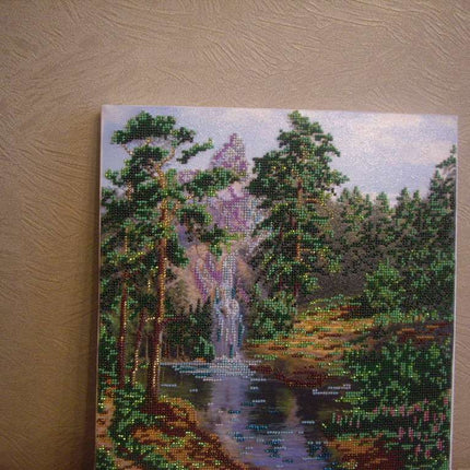 DIY Bead Embroidery Kit "Mountain waterfall" 11.8"x11.8" / 30.0x30.0 cm